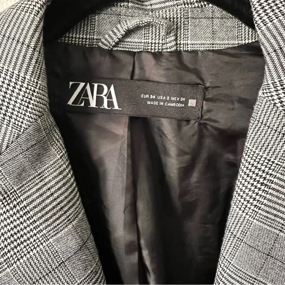 ZARA Tailored Plaid Professional Blazer Jacket Size 2 Grey - Picture 3 of 8